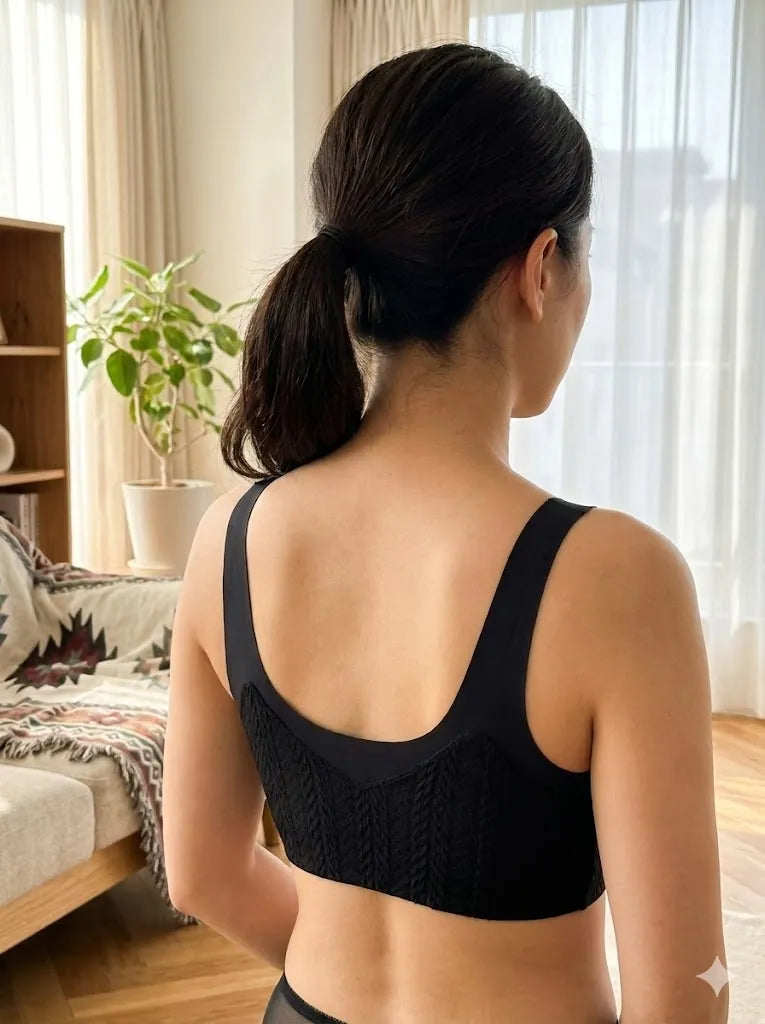 Women’s Black Cable Knit Sports Bra – Wireless High-Comfort Support