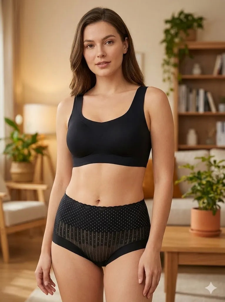 Sateileva Pack of 3 Women’s High-Waisted Seamless Panties – Breathable Mesh Comfort Briefs