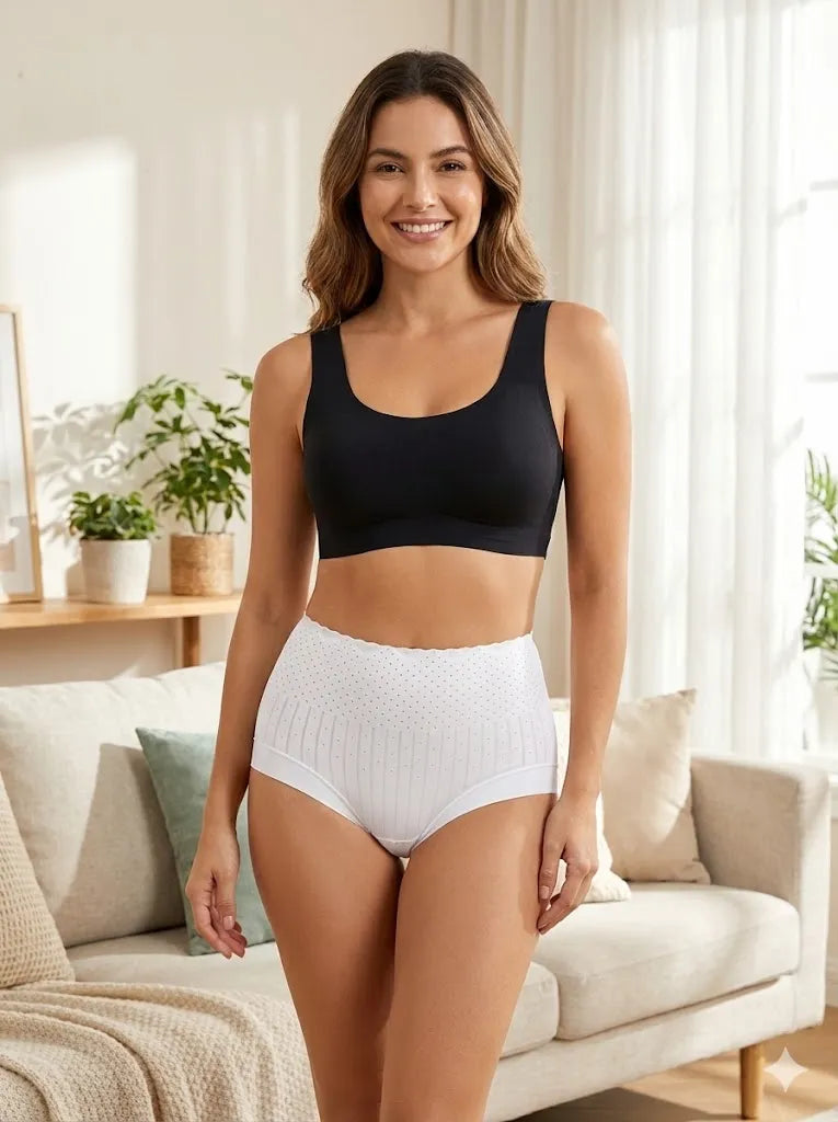 Sateileva Pack of 3 Women’s High-Waisted Seamless Panties – Breathable Mesh Comfort Briefs