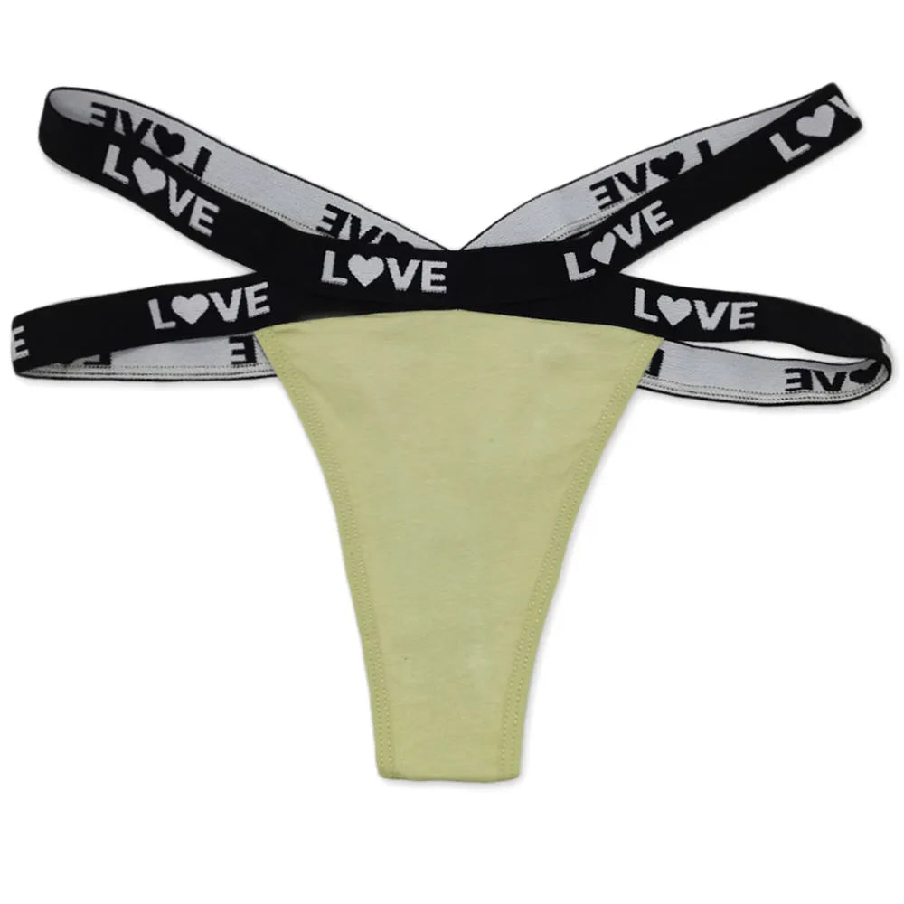 Sateileva set of (3 and 6) Women’s Sexy Criss-Cross Strappy Thong – Breathable Cotton G-String with "LOVE" Heart Print
