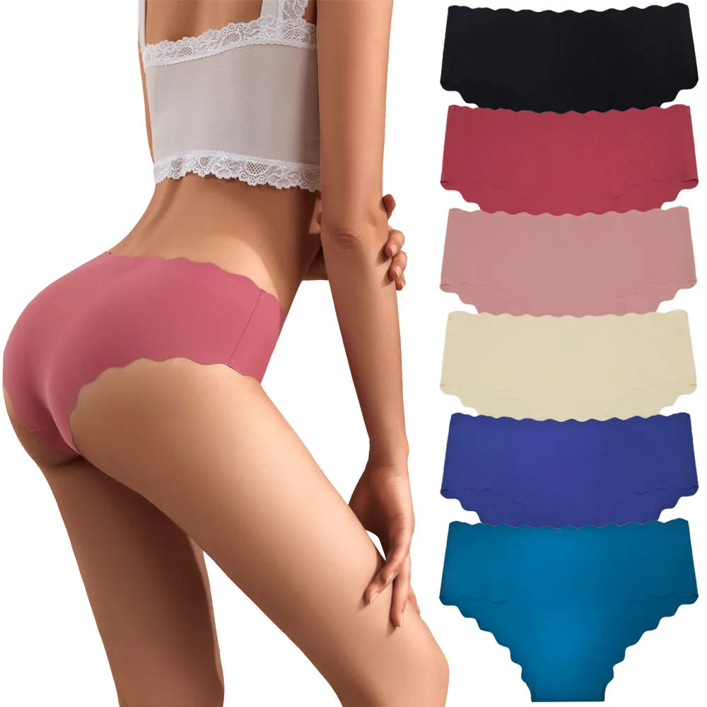 Sateileva set of (3 and 6) Women’s Seamless Scalloped Edged Panties - Laser Cut No-Show Invisible Briefs