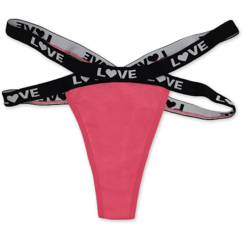 Sateileva set of (3 and 6) Women’s Sexy Criss-Cross Strappy Thong – Breathable Cotton G-String with "LOVE" Heart Print