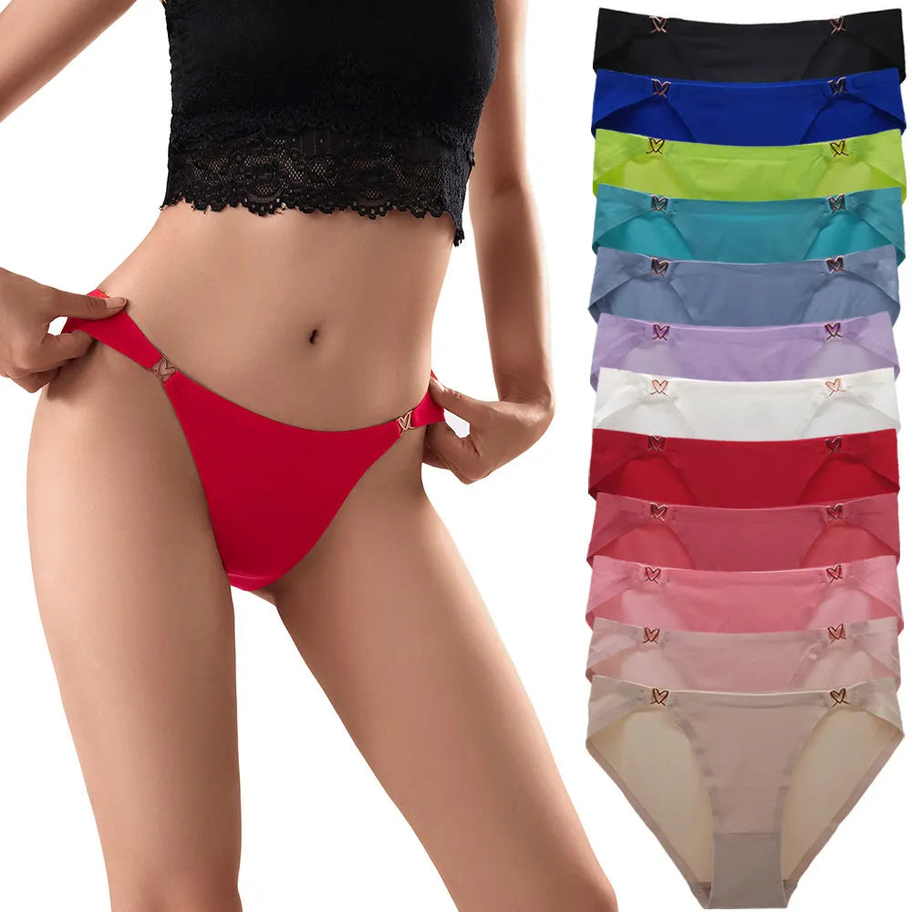 Sateileva set of (3 , 6 and 12 ) Women's Seamless Ribbed Panties with Heart Metal Ring – Smooth No-Show Briefs