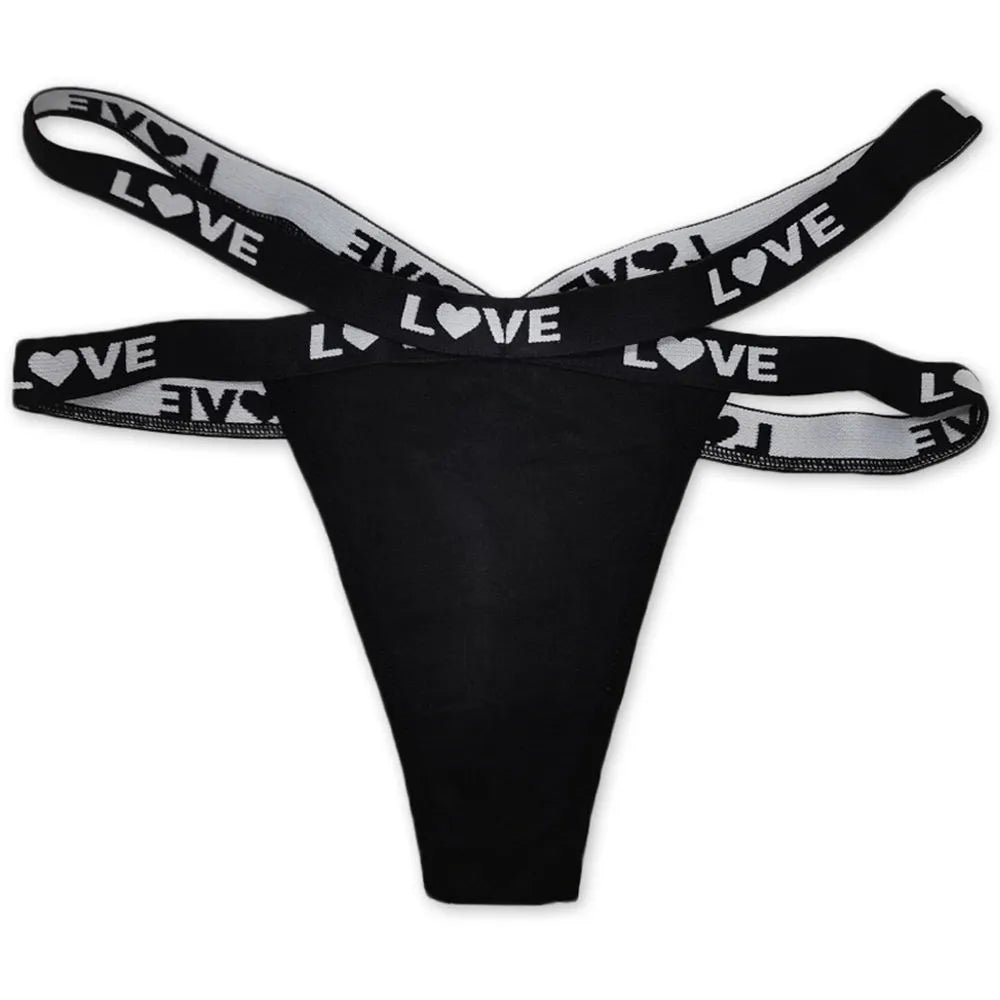 Sateileva set of (3 and 6) Women’s Sexy Criss-Cross Strappy Thong – Breathable Cotton G-String with "LOVE" Heart Print