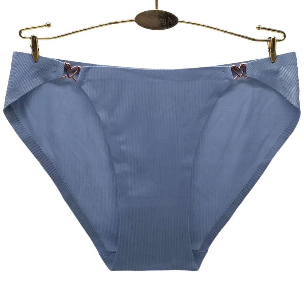 Sateileva set of (3 , 6 and 12 ) Women's Seamless Ribbed Panties with Heart Metal Ring – Smooth No-Show Briefs
