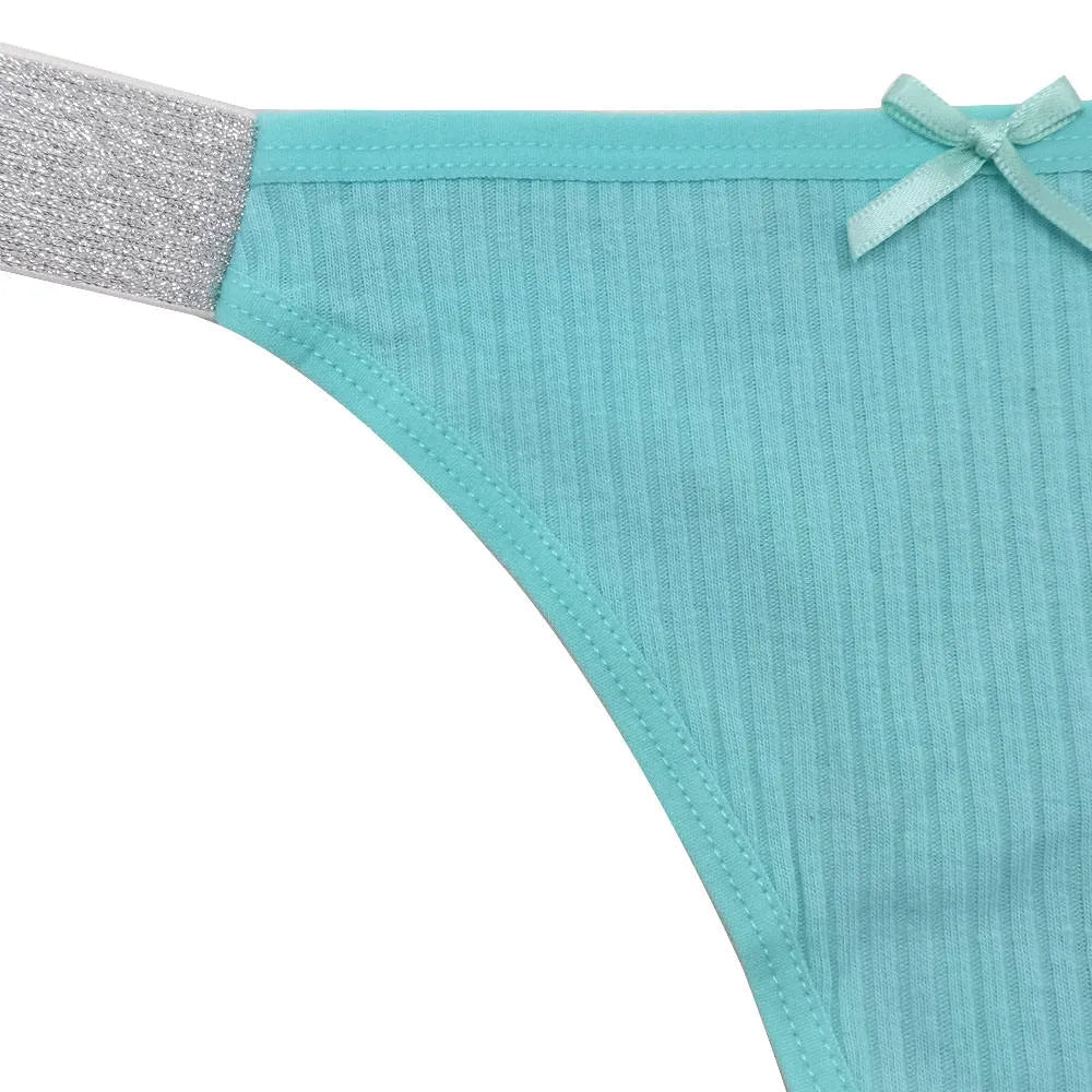 Sateileva pack of (3 and 6) Women's Ribbed Cotton Thong with Sparkle Elastic Waistband – Breathable Low-Rise Panties with Bow Detail
