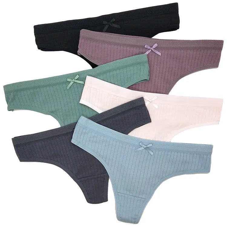 Sateileva set of (3 and 6)  Women's Ribbed Cotton Thong - Seamless Style Low-Rise Panties