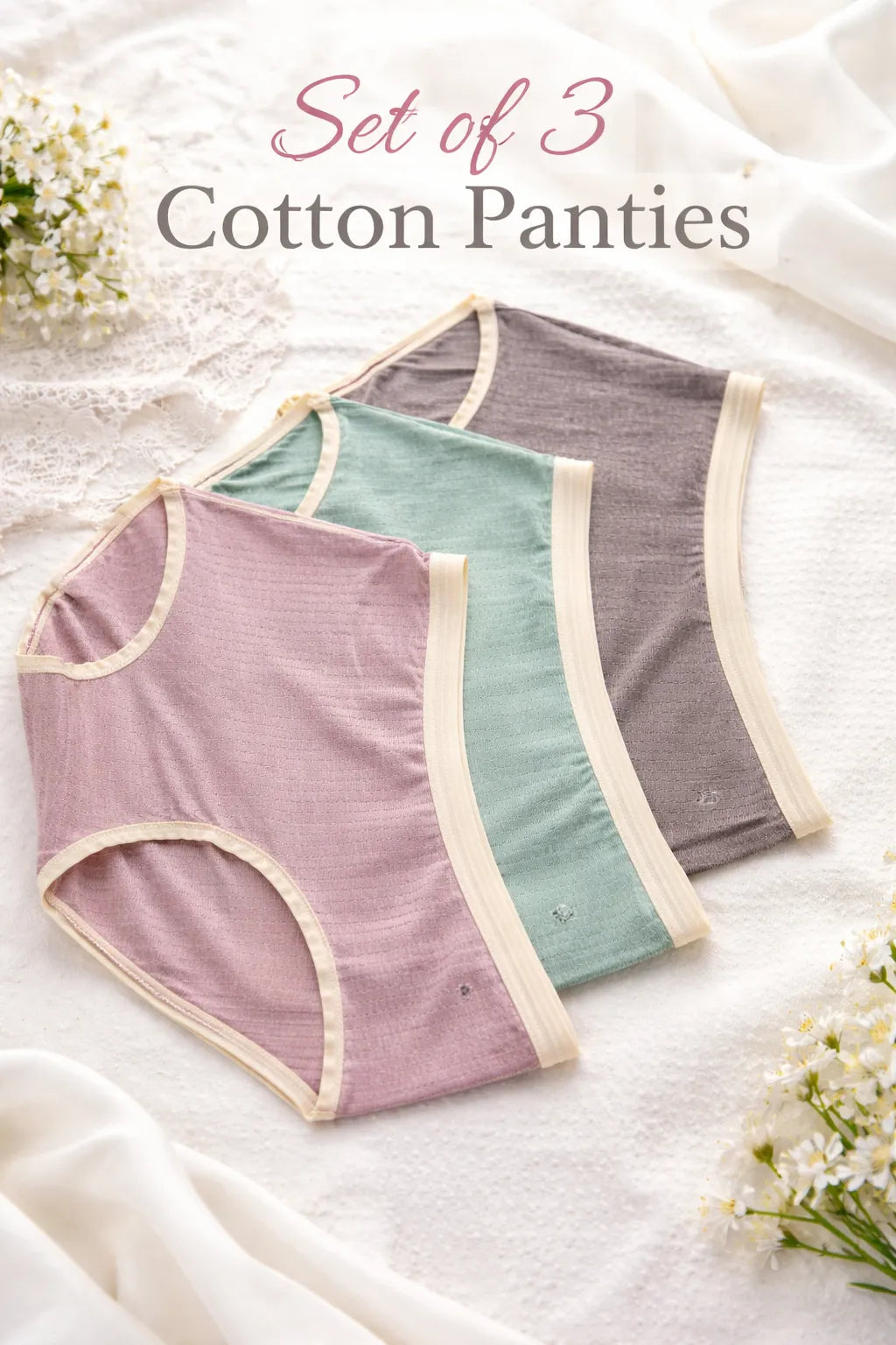 Sateileva Pack of 3 and 5 Women's Ribbed Cotton Panties | Soft Breathable Activewear Briefs with Contrast Waistband | Full Coverage Underwear for Daily Use