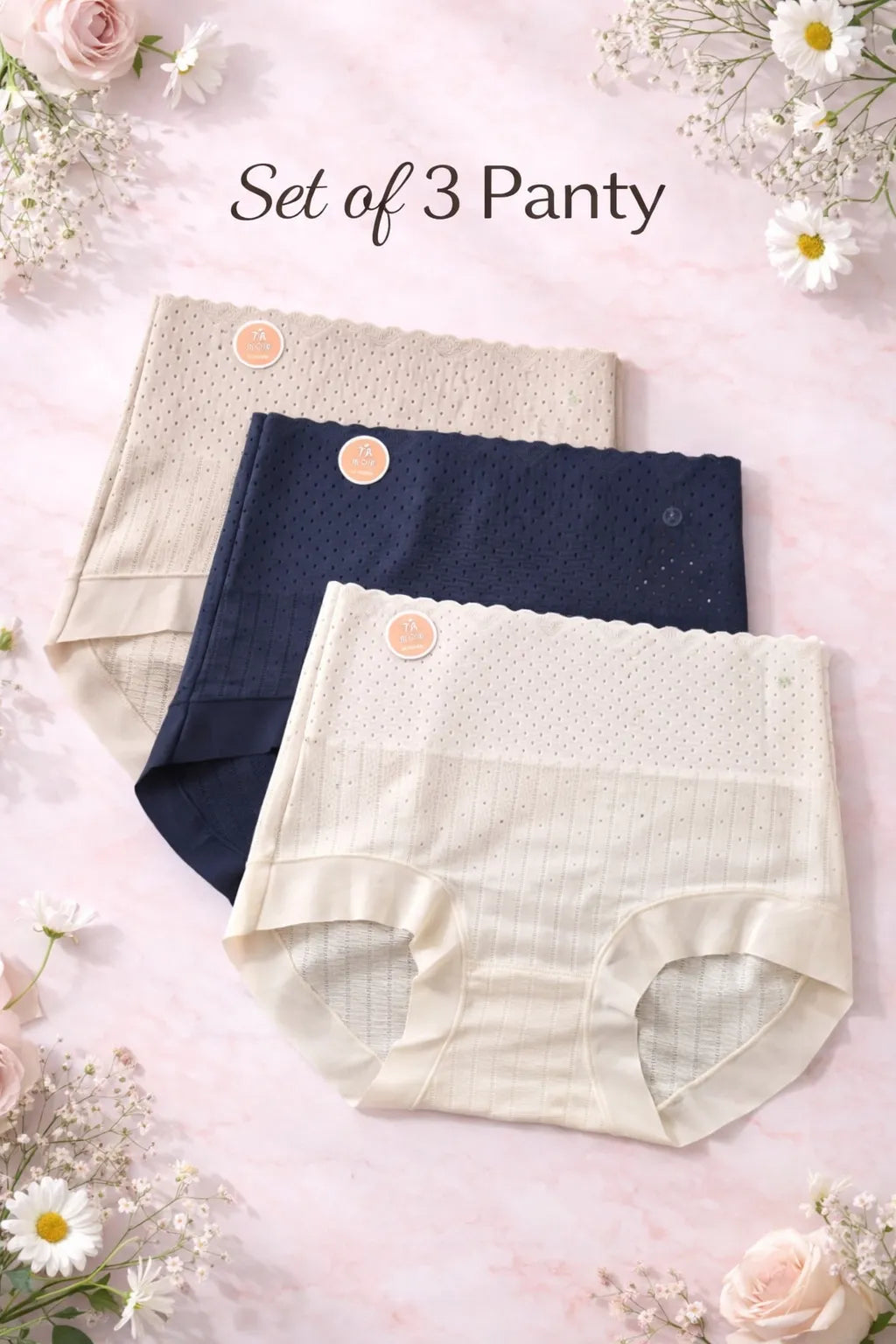 Sateileva Pack of 3 Women’s High-Waisted Seamless Panties – Breathable Mesh Comfort Briefs