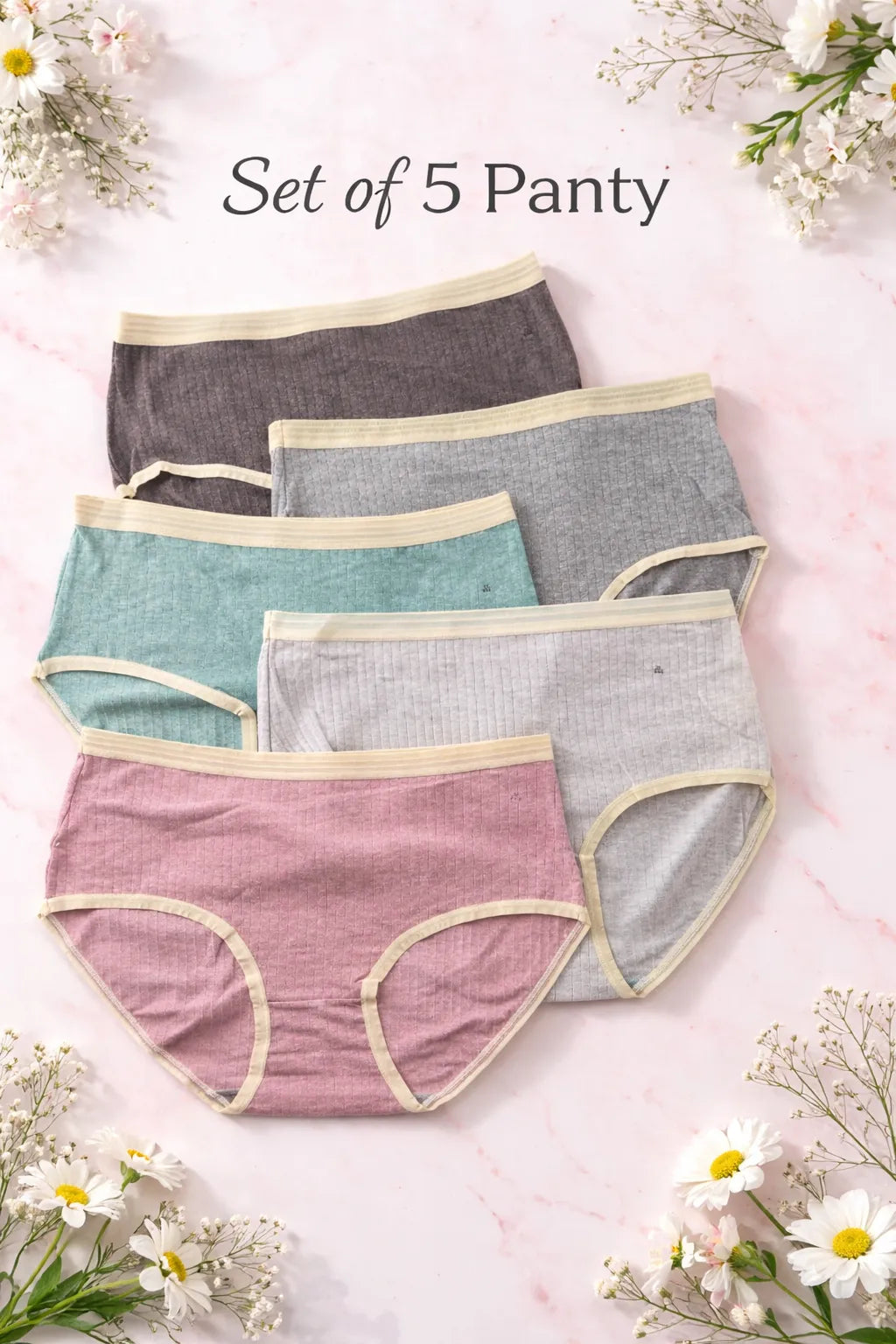 Sateileva Pack of 3 and 5 Women's Ribbed Cotton Panties | Soft Breathable Activewear Briefs with Contrast Waistband | Full Coverage Underwear for Daily Use