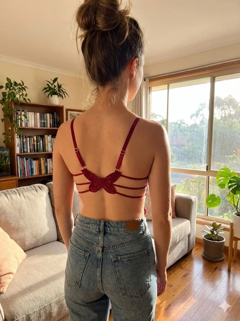Siteileva Butterfly Crosia Bra – Intricate Lace Embroidery & Strappy Back