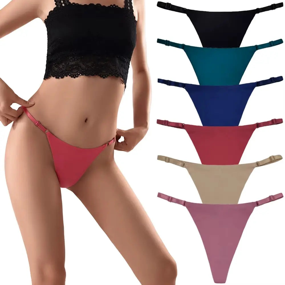 Sateileva (set of 3 and 6) Sexy Adjustable Side Strap Thongs for Women - No-Show Seamless G-String, Soft Polyamide Elastane Blend, Multi-Color