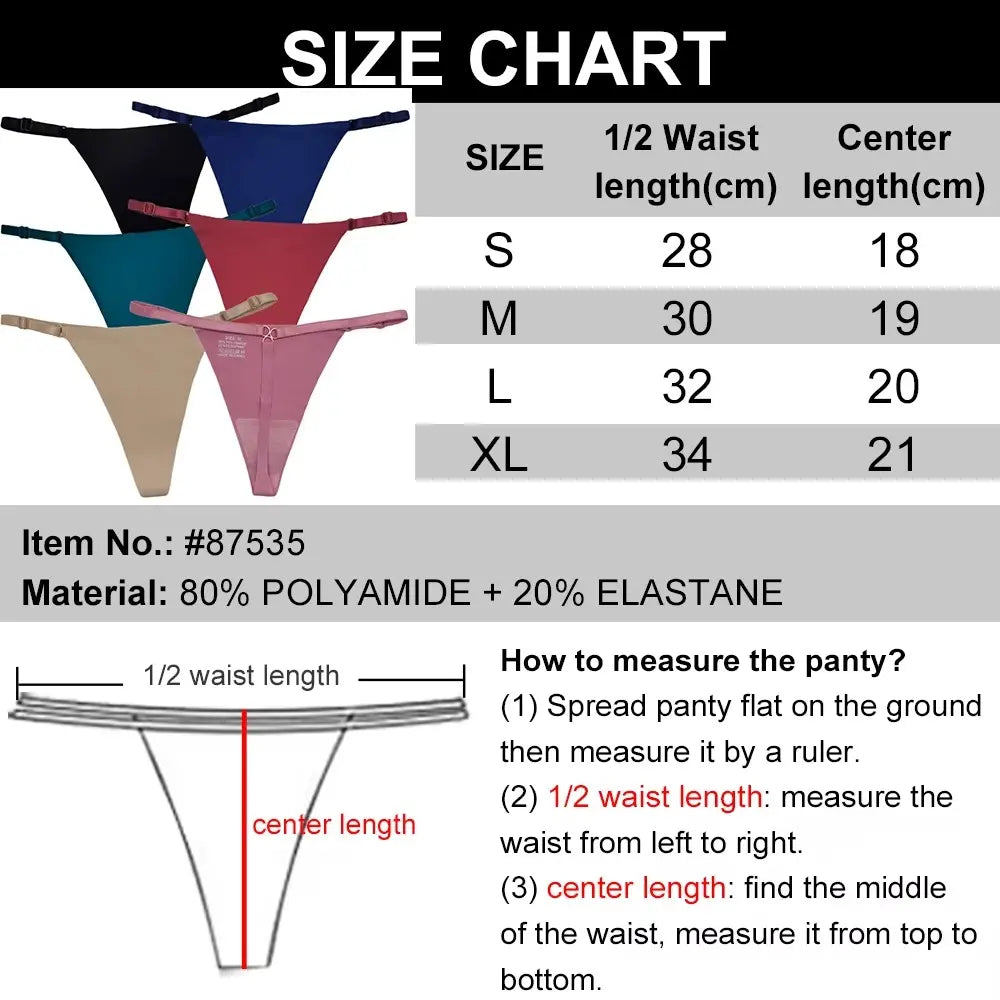 Sateileva (set of 3 and 6) Sexy Adjustable Side Strap Thongs for Women - No-Show Seamless G-String, Soft Polyamide Elastane Blend, Multi-Color