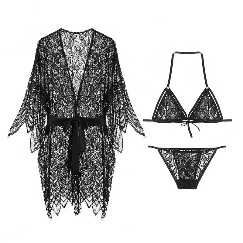 Sateileva Sexy Lace Three-point Erotic Lingerie See-through Temptation Erotic Suit