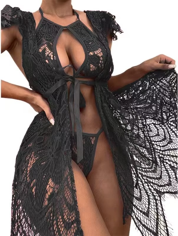 Sateileva Sexy Lace Three-point Erotic Lingerie See-through Temptation Erotic Suit