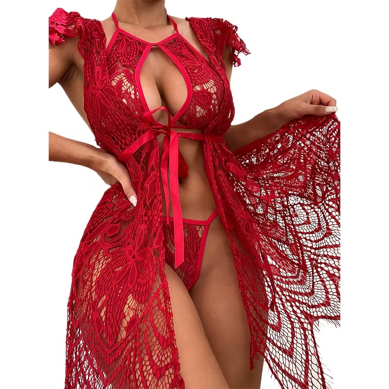Sateileva Sexy Lace Three-point Erotic Lingerie See-through Temptation Erotic Suit